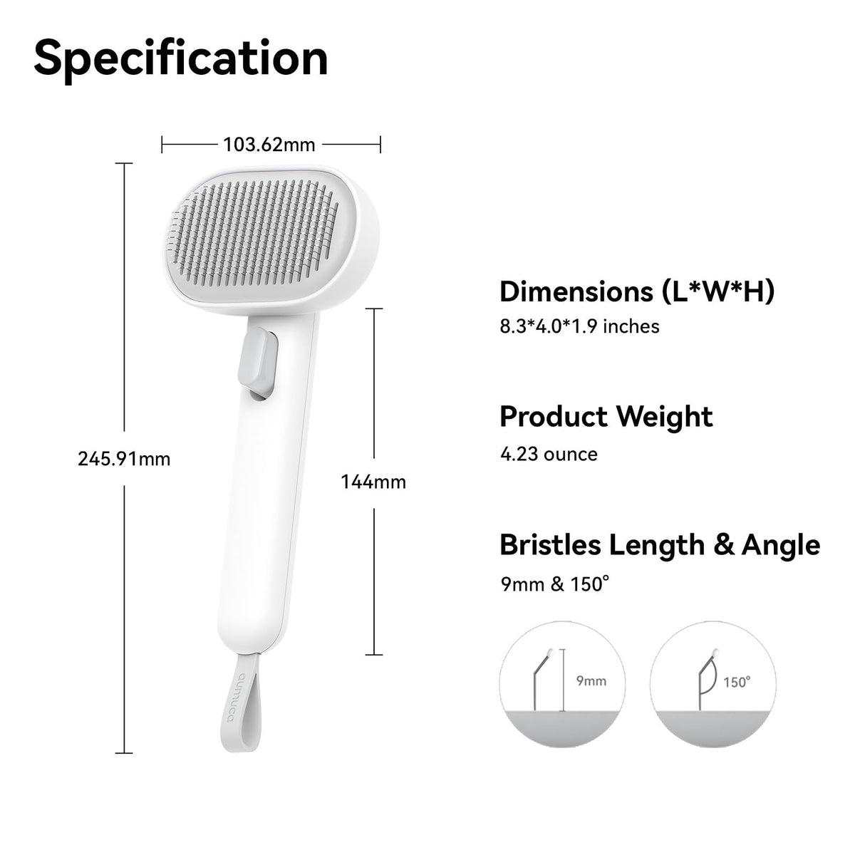 Aumuca Grooming Brush for Cats & Dogs — White