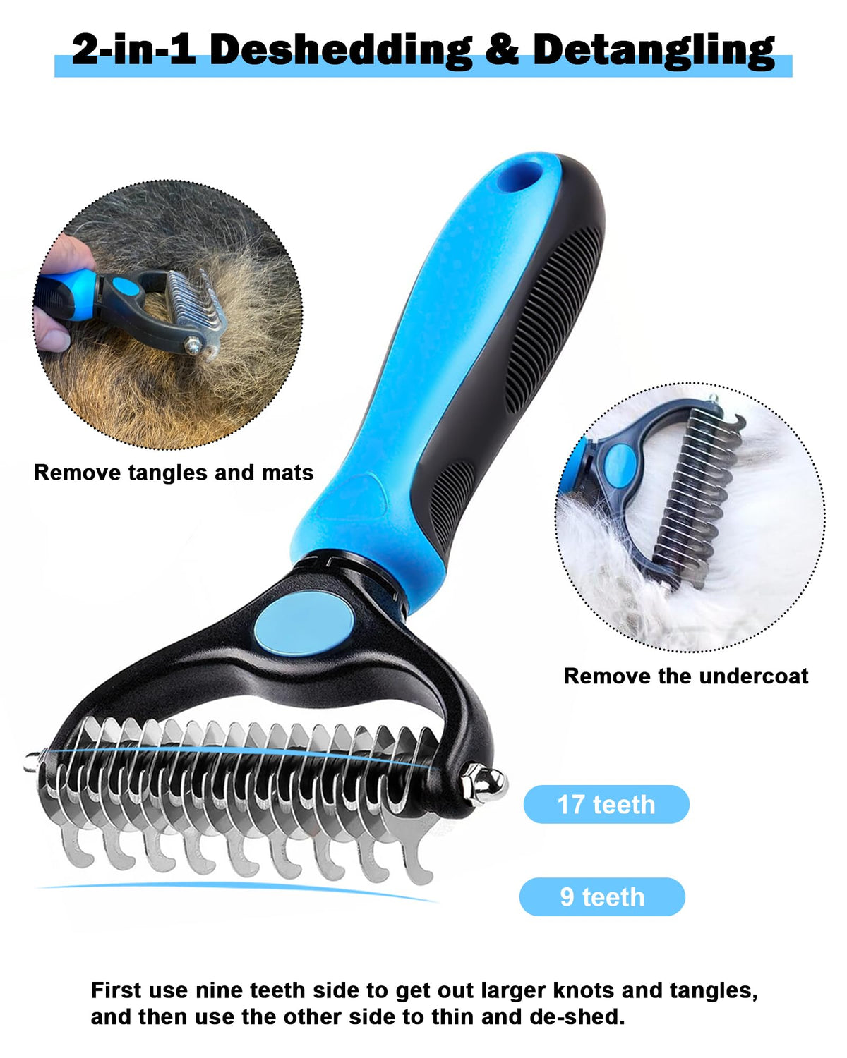 Nepfaivy Double-Sided Dematting & Deshedding Brush — Blue