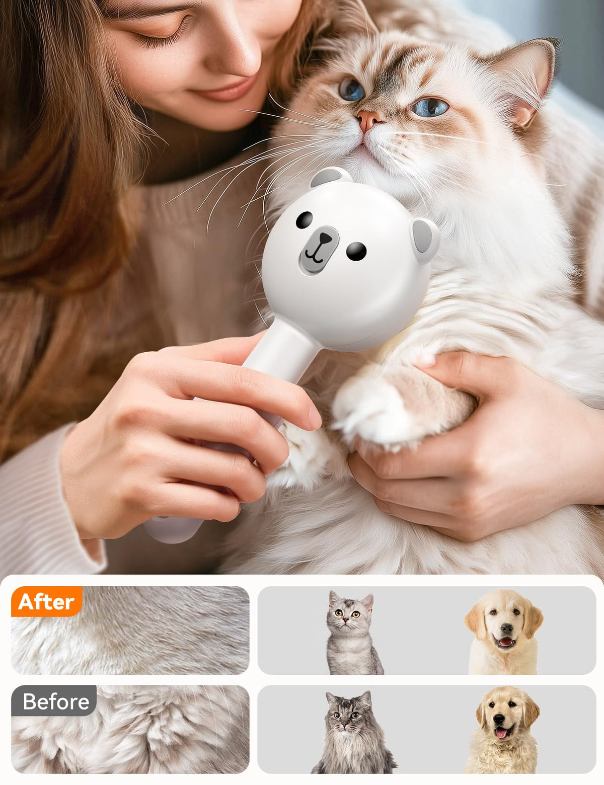 FEELNEEDY Rechargeable Spray Grooming Brush for Cats