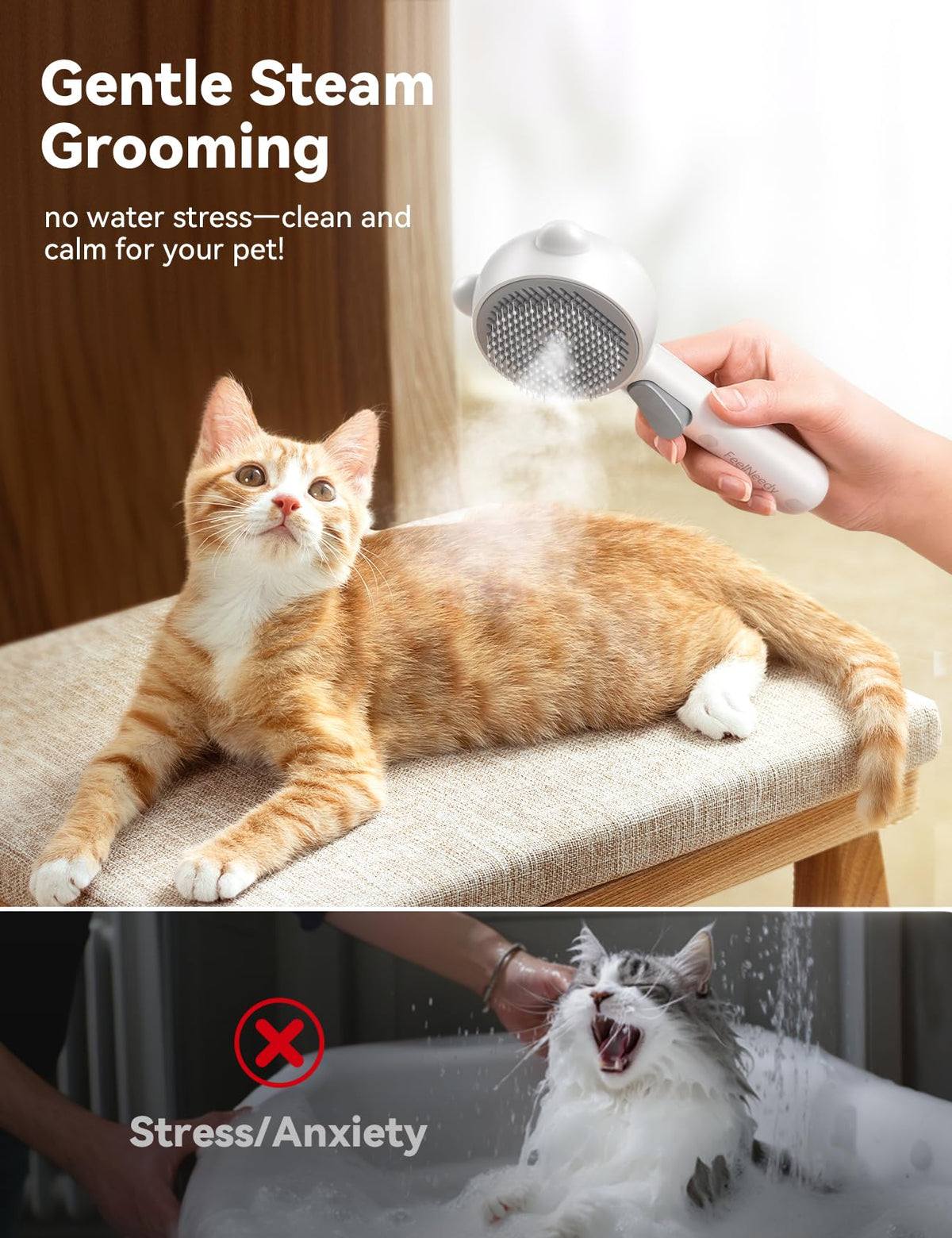 FEELNEEDY Rechargeable Spray Grooming Brush for Cats