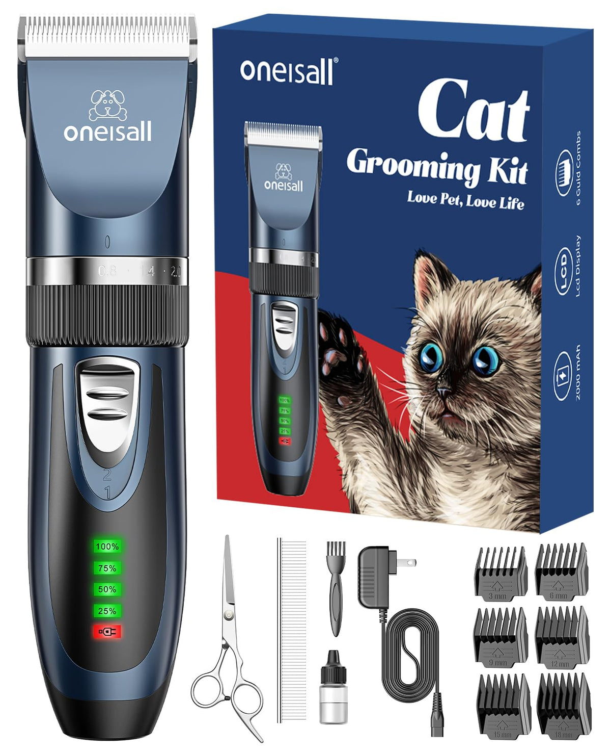 oneisall Cordless Cat Clippers — Blue