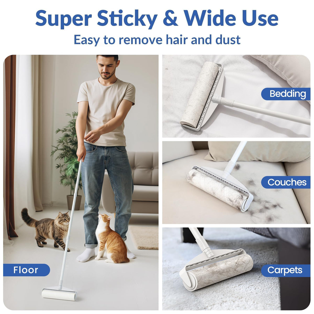 DELOMO Extra-Wide Lint Roller with Extendable Handle