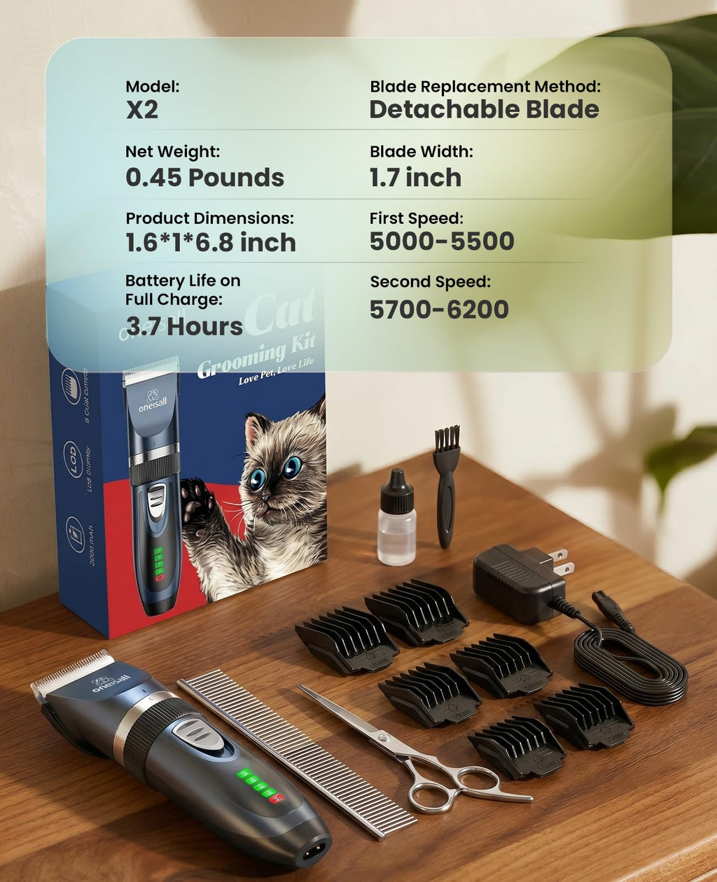 oneisall Cordless Cat Clippers — Blue