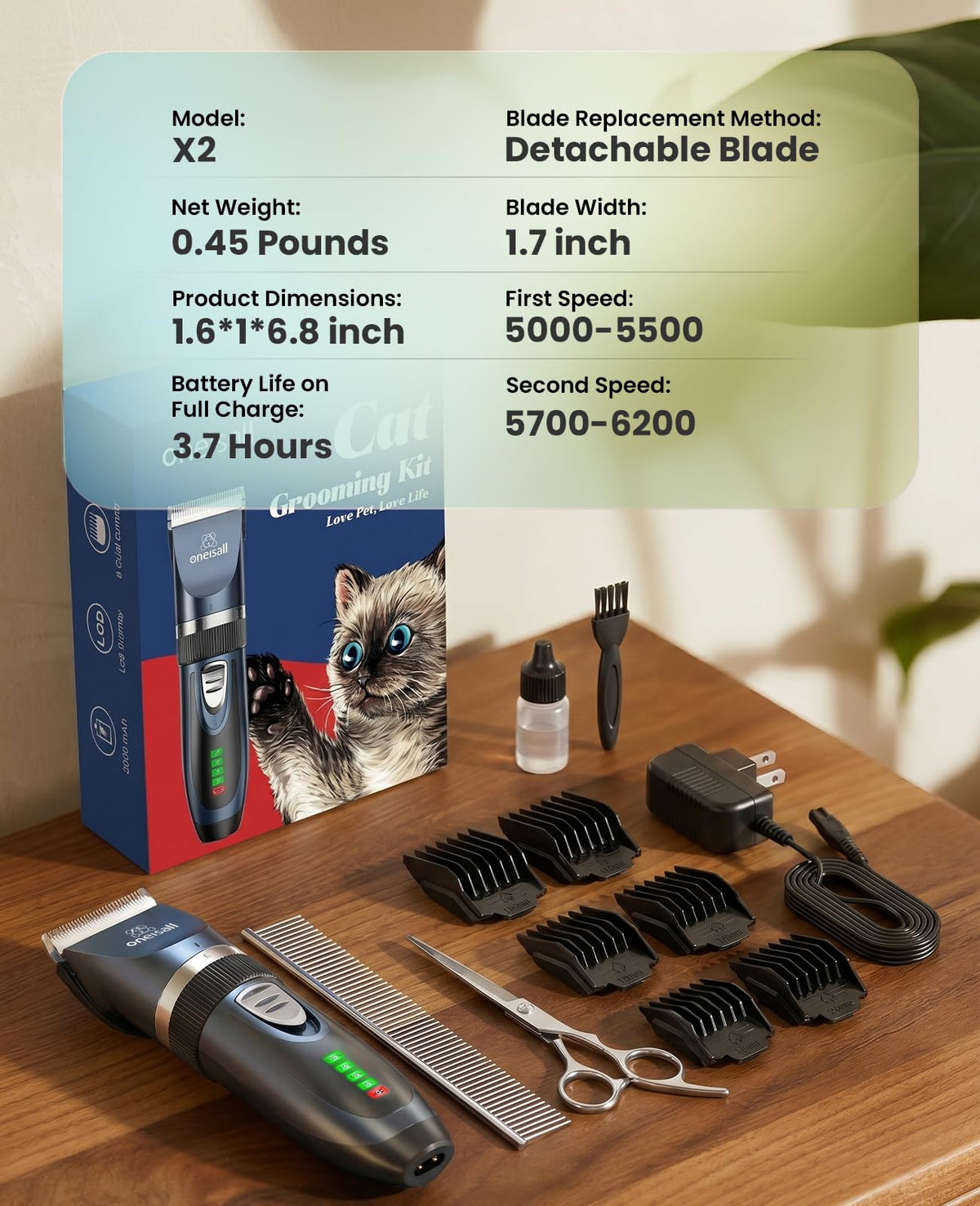 oneisall Cordless Cat Clippers — Blue