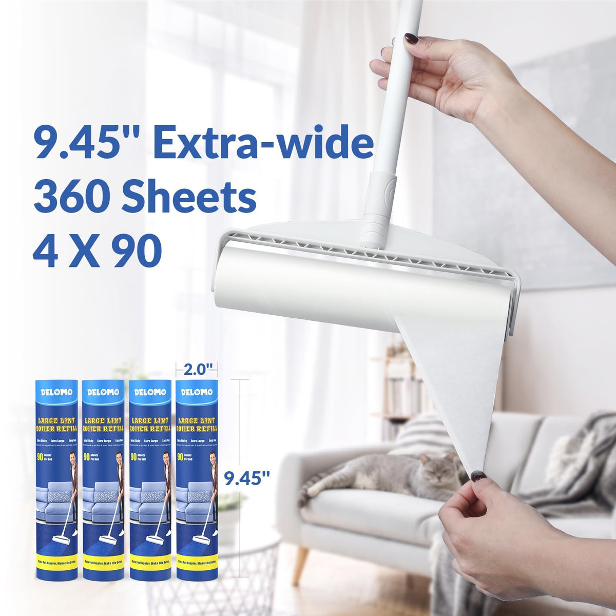 DELOMO Extra-Wide Lint Roller with Extendable Handle