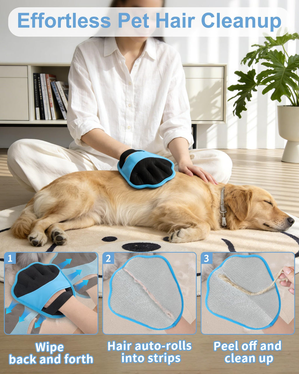 Lavendex Reusable Pet Hair Removal Gloves — Blue, 2 Pairs