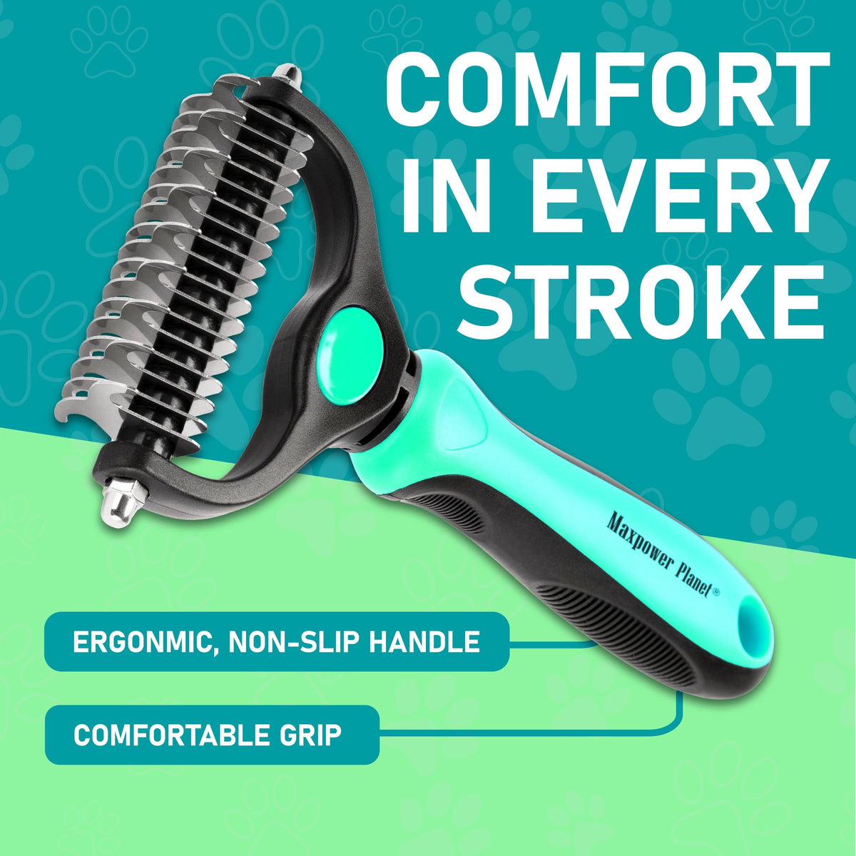 Maxpower Planet Double-Sided Grooming Rake — Turquoise