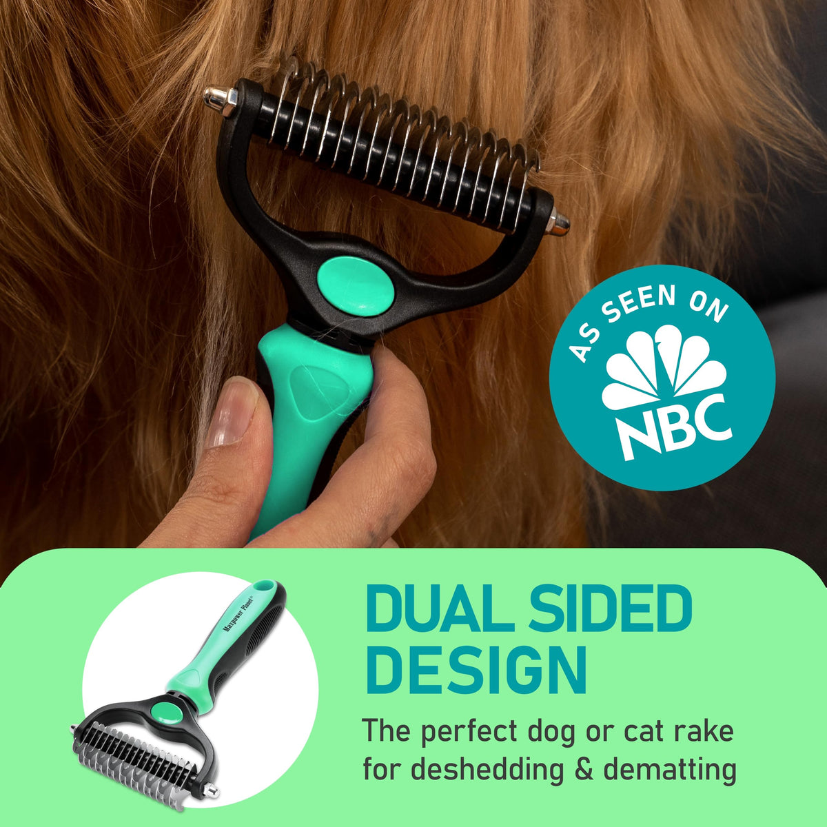 Maxpower Planet Double-Sided Grooming Rake — Turquoise