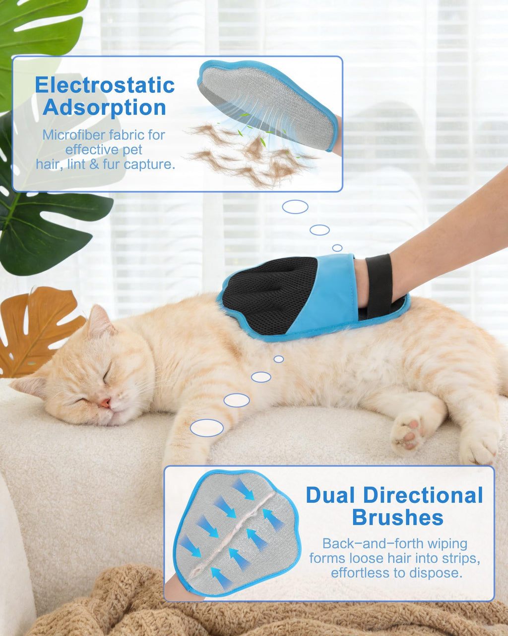 Lavendex Reusable Pet Hair Removal Gloves — Blue, 2 Pairs