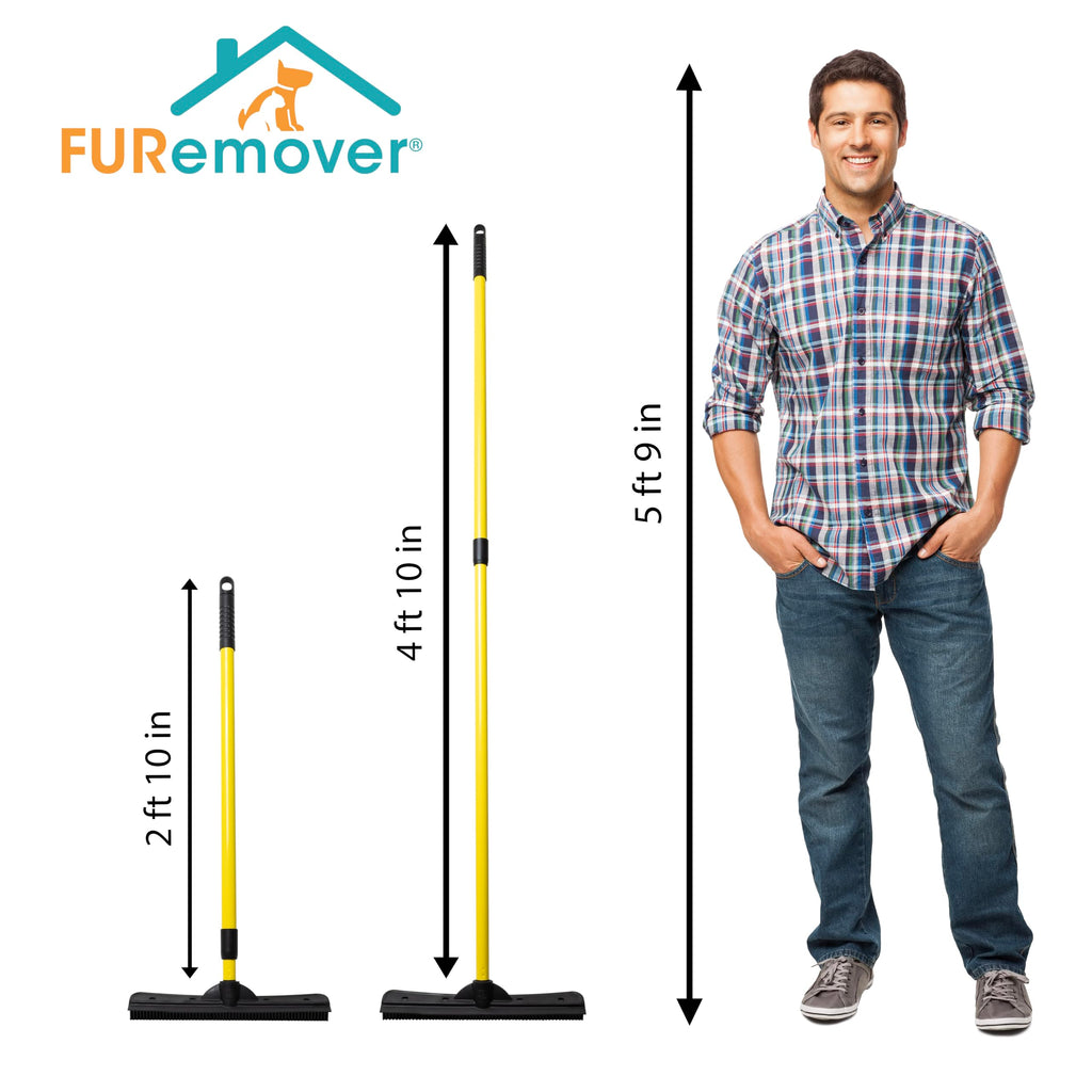 FURemover Rubber Broom with Squeegee & Telescoping Handle