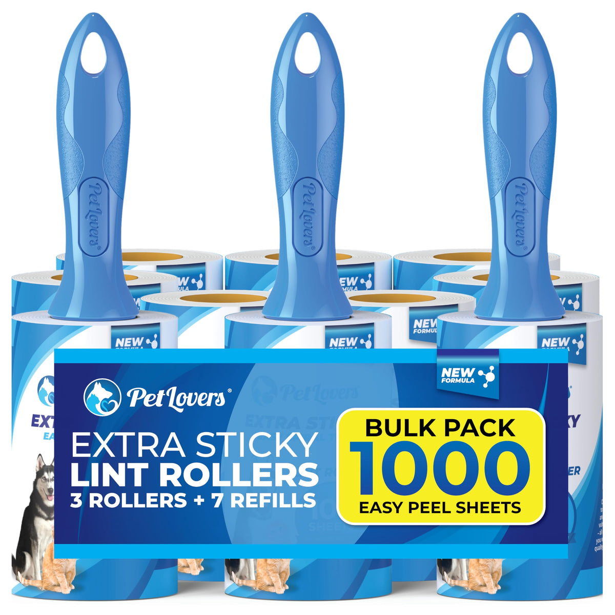 PetLovers Lint Roller Set — 3 Rollers, 7 Refills, 1,000 Sheets